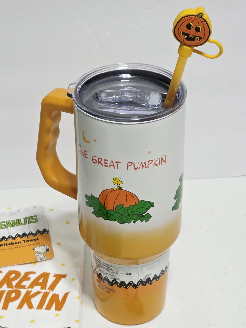 Peanuts Snoopy Great Pumpkin 40 oz Tumbler Cup Handle Straw Topper Towel Magnet - Picture 8 of 16